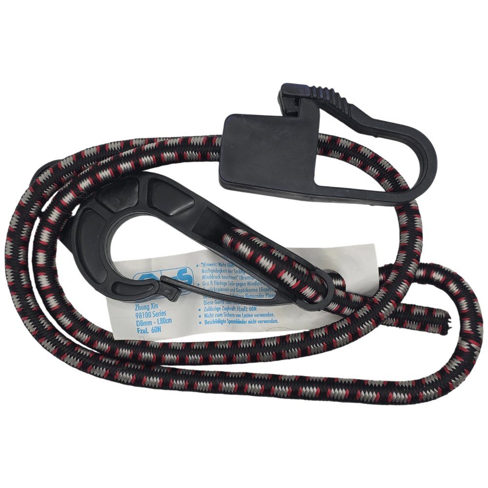 Spanngummi Karabiner-Haken Expander Gepäckspanner Gummispanner schwarz 8mm 80cm